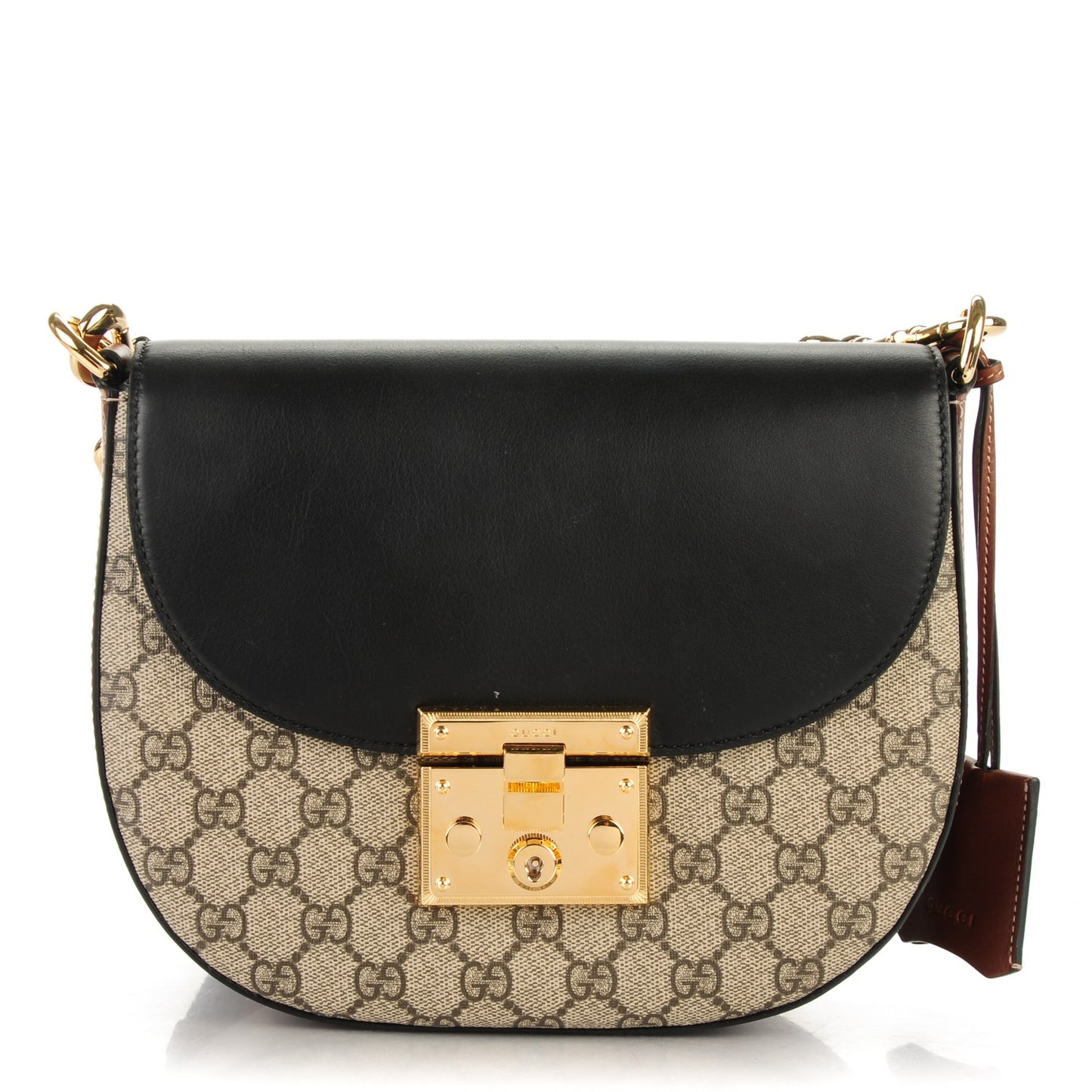 GG Supreme Monogram Web Medium Padlock Messenger Shoulder Bag Black