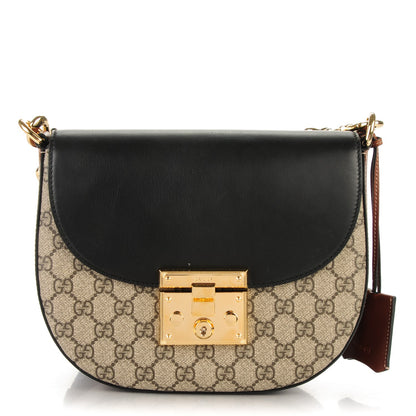 Gucci GG Supreme Monogram Web Medium Padlock Messenger Shoulder Bag Black 1 of 8