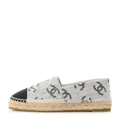 Chanel Cotton Jacquard Grosgrain CC Print Espadrilles 40 Grey Black 1 of 11