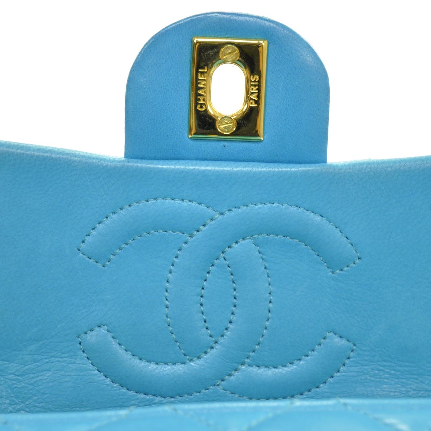 Lambskin Quilted Mini Flap Turquoise GHW