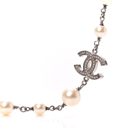 Chanel Crystal Pearl CC Long Necklace Silver 3 of 4