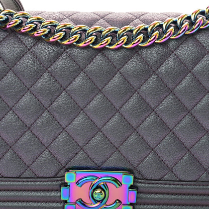 Chanel Iridescent Goatskin Quilted Medium Boy Flap Purple 8 of 11