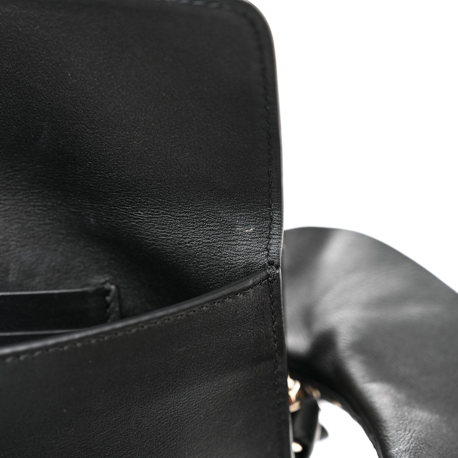 Valentino Garavani Calfskin Crystal Bead Embellished Mini Rockstud Love Story Ruffle Strap Bag Black 18 of 21