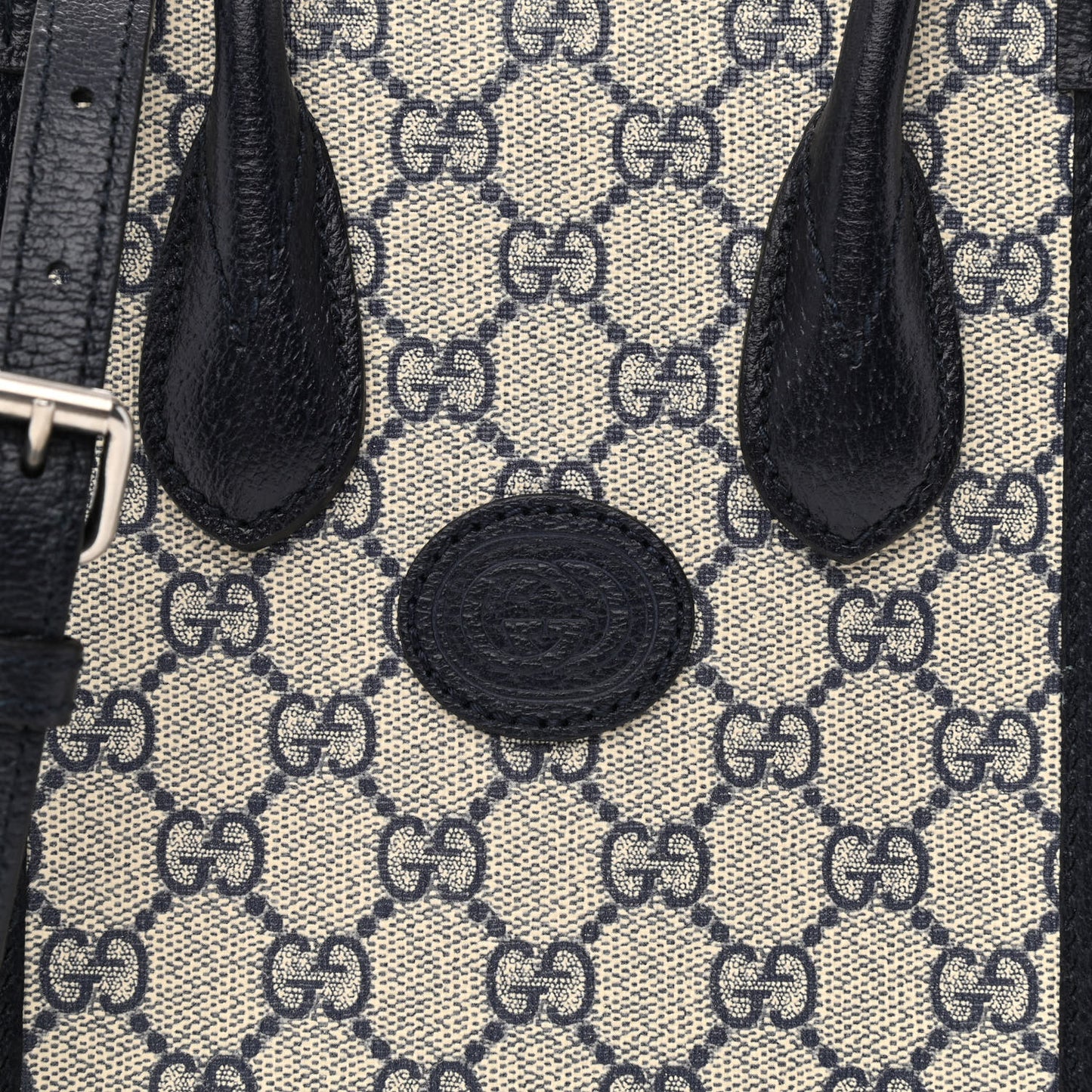 GG Supreme Monogram Textured Dollar Calfskin Mini Retro Interlocking G Tote Bag Beige Blue