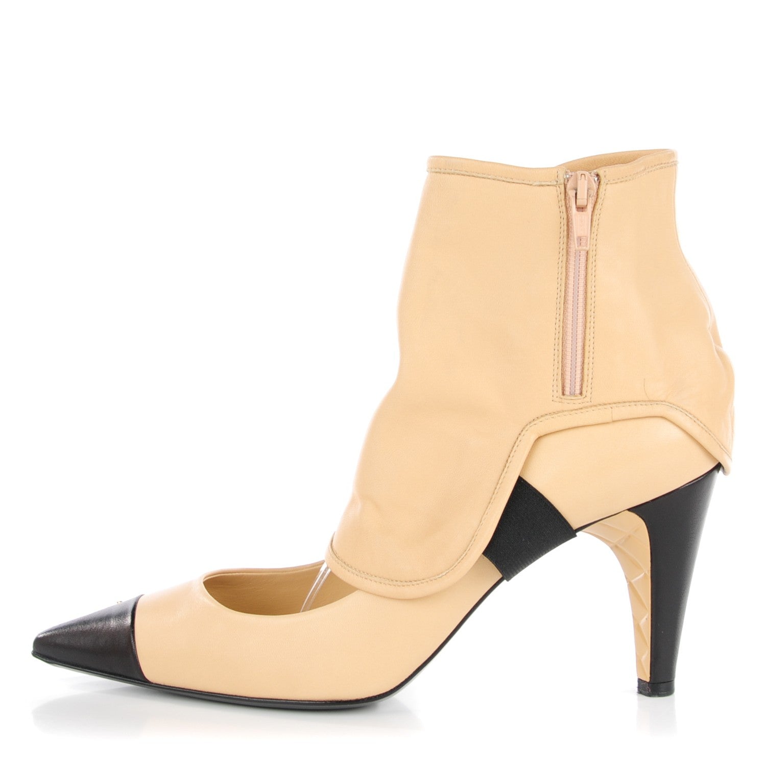 Chanel Lambskin Cap Toe Ankle Gaiter Pumps 39.5 Beige Black 1 of 10