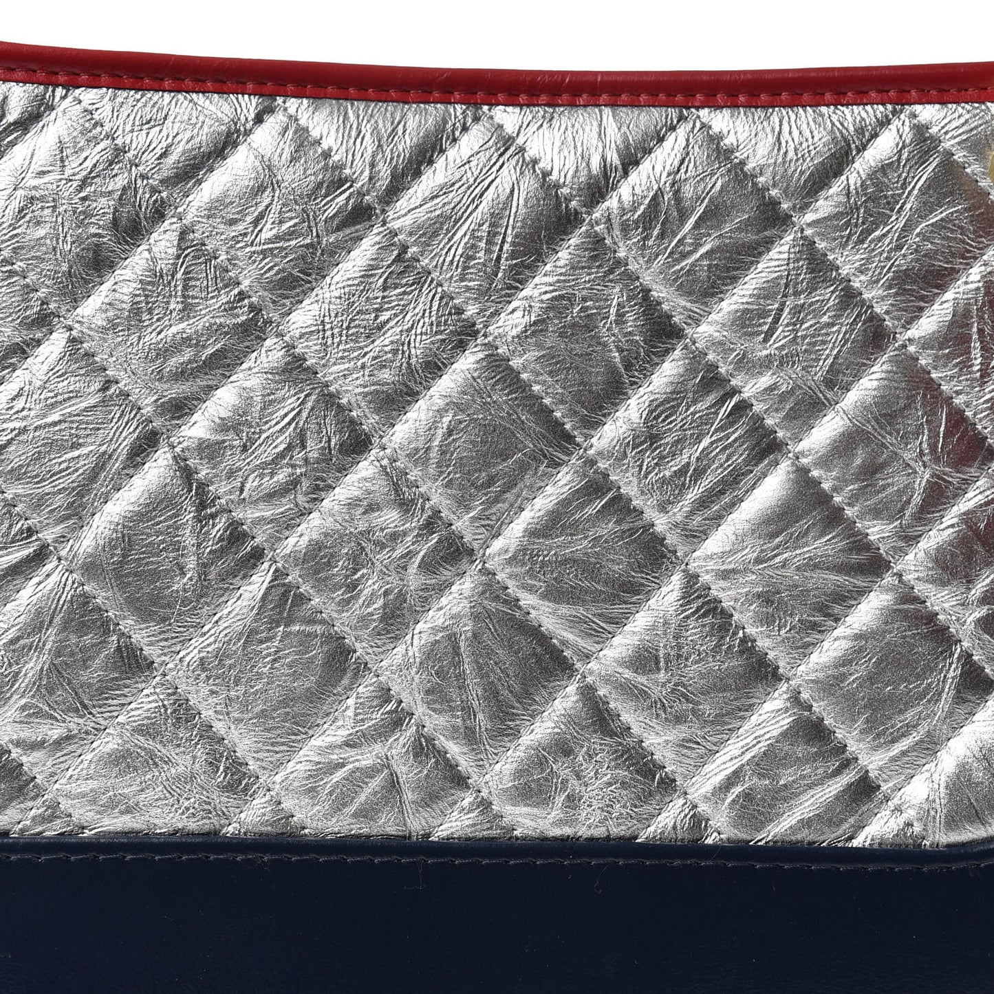Metallic Aged Calfskin Quilted Medium Gabrielle Hobo Silver Navy Red