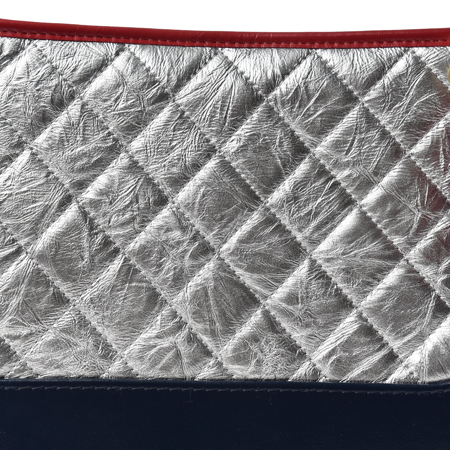 Chanel Metallic Aged Calfskin Quilted Medium Gabrielle Hobo Silver Navy Red 10 of 10
