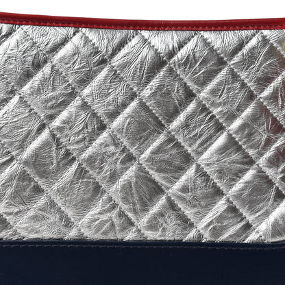 Chanel Metallic Aged Calfskin Quilted Medium Gabrielle Hobo Silver Navy Red 10 of 10