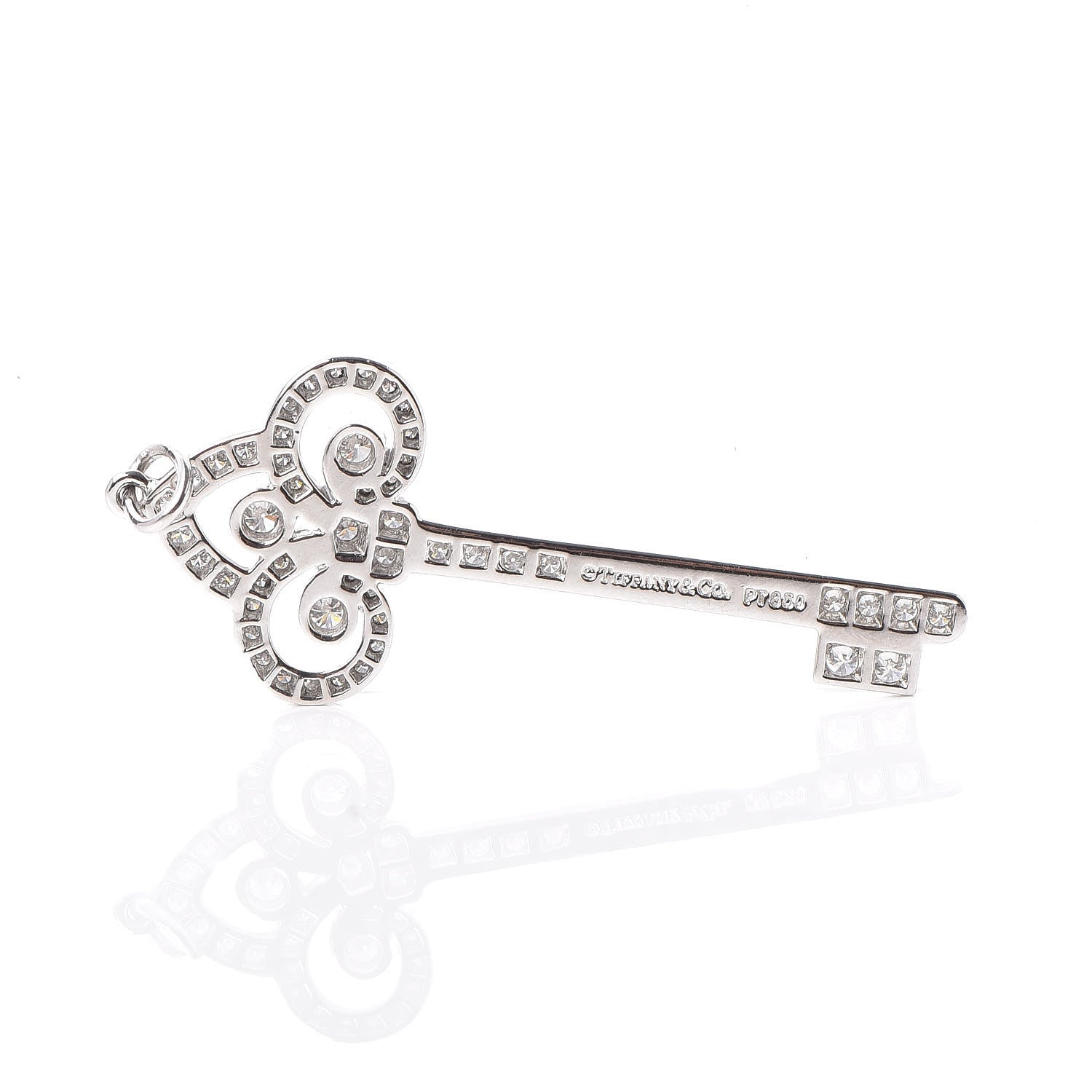 Tiffany Platinum Diamond .41ct Fleur De Lis Key Pendant 3 of 4