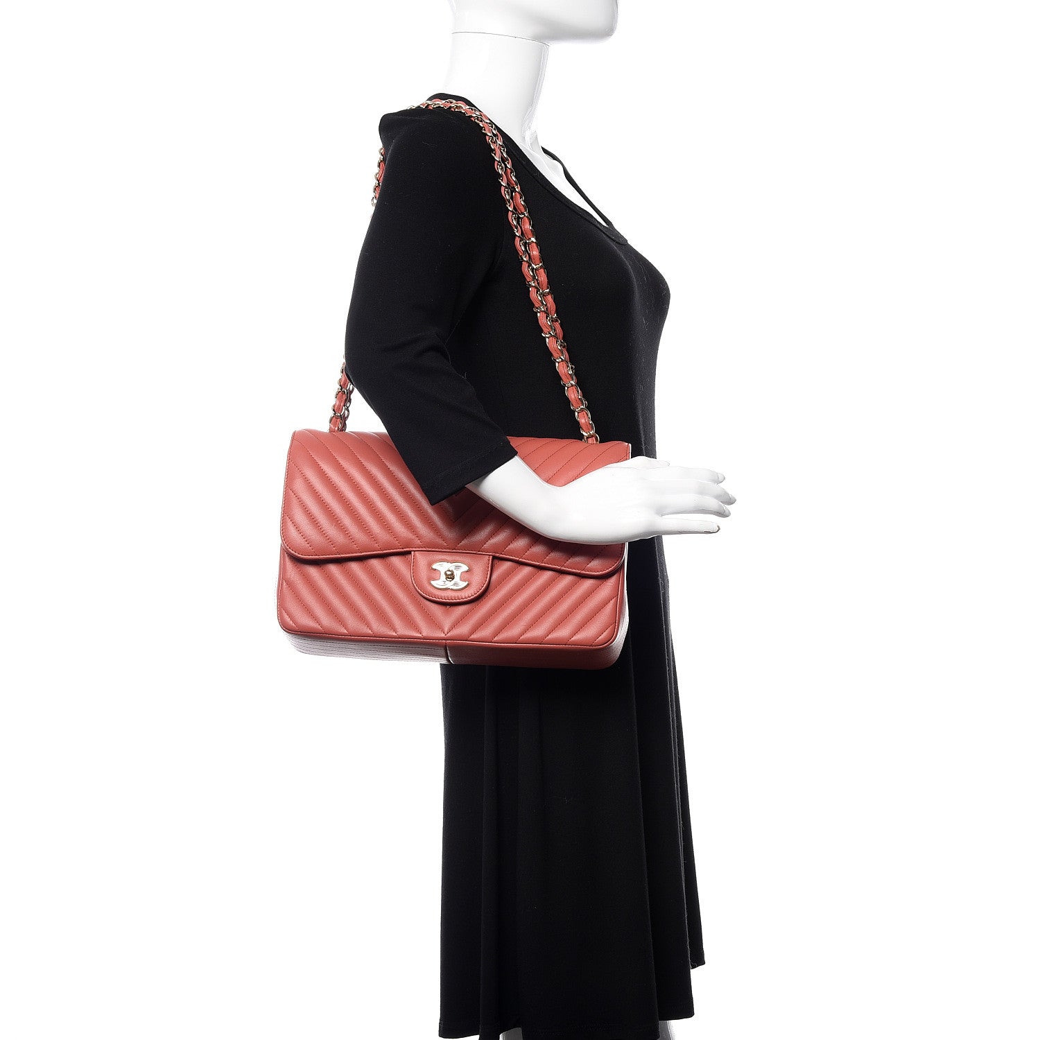 Chanel Lambskin Chevron Quilted Jumbo Double Flap Coral 2 of 13