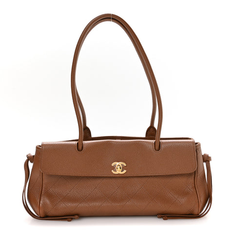 Grained Calfskin Stitched Urban Essentials Small Shopping Bag Camel
