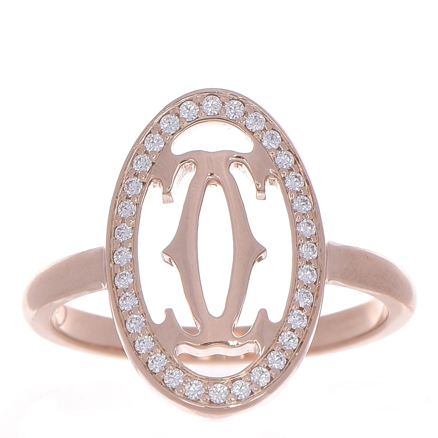 Cartier 18K Pink Gold Diamond Logo Double C Ring 49 4.75 1 of 7