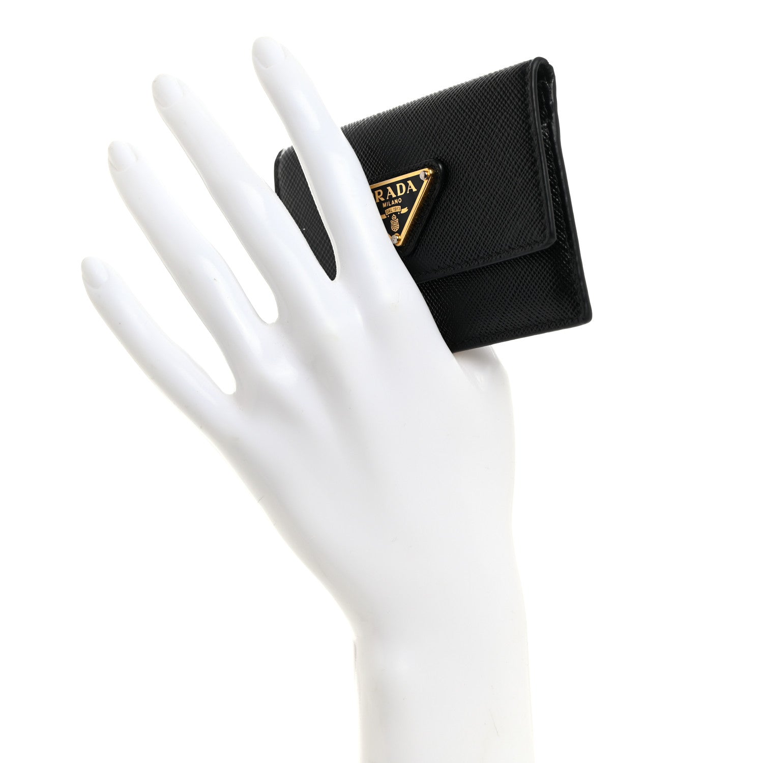 Prada Saffiano Triangle Card Holder Black 2 of 7