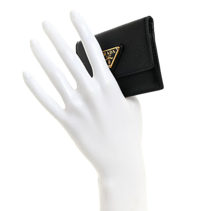 Prada Saffiano Triangle Card Holder Black 2 of 7