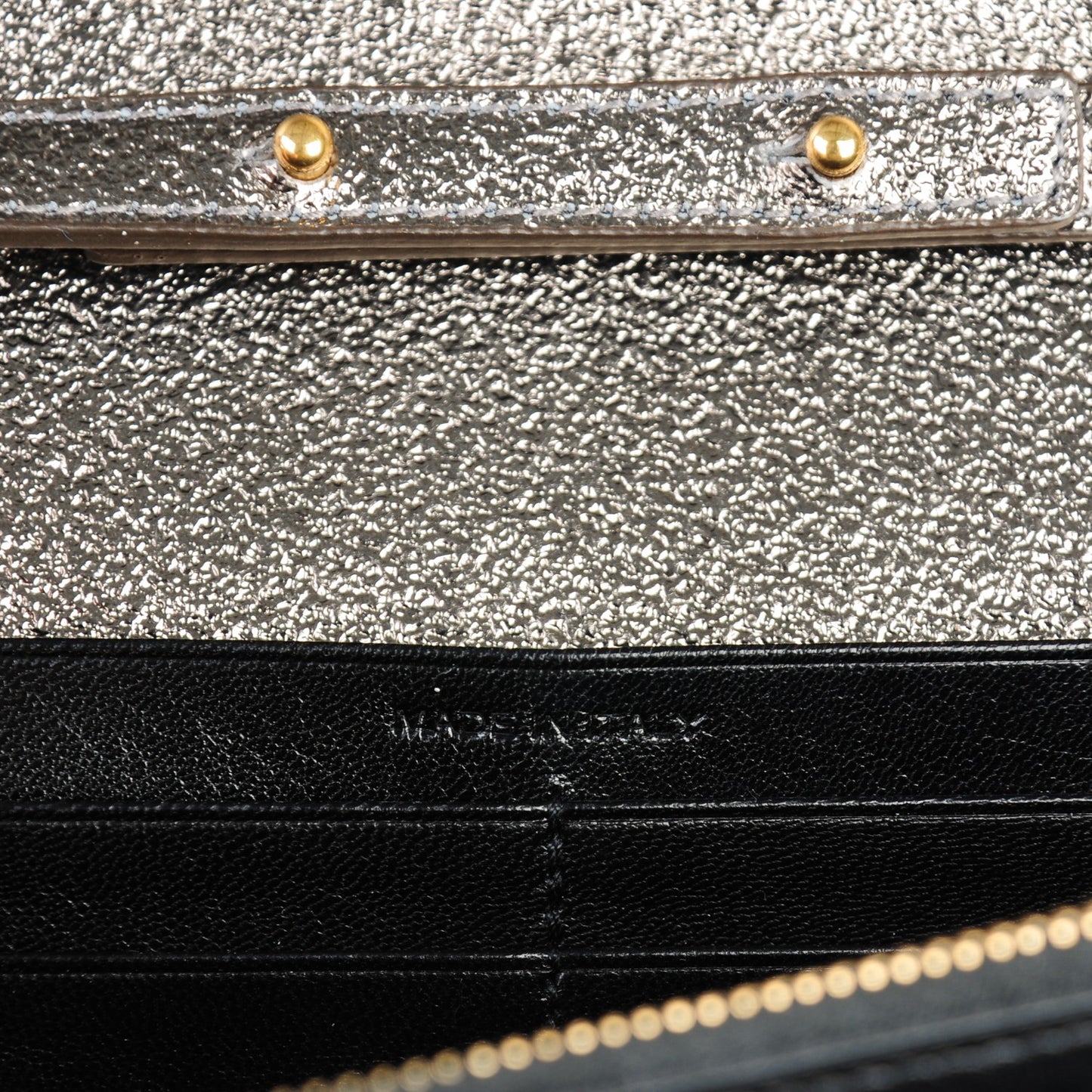 Grained Metallic Calfskin Monogram Chain Wallet Bronze