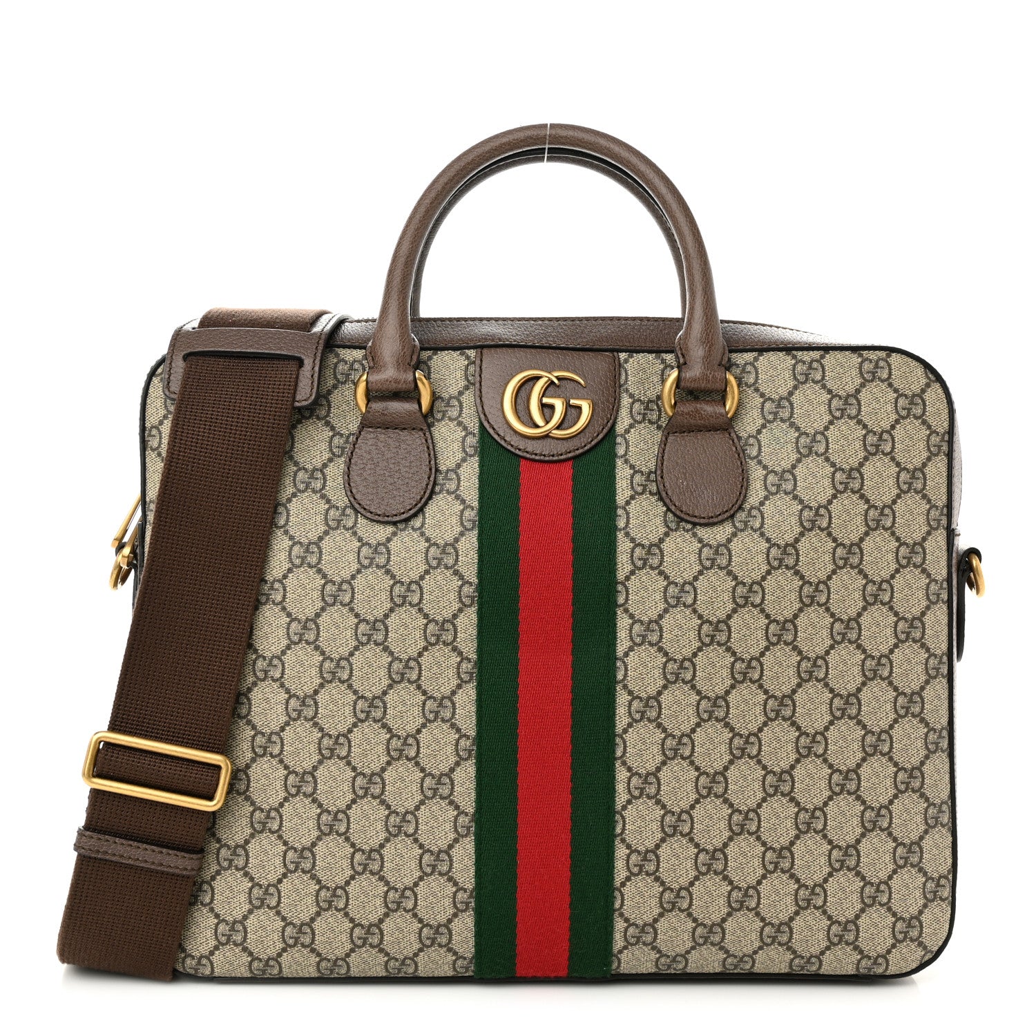 Gucci GG Supreme Monogram Textured Calfskin Web Medium Ophidia Briefcase Beige Ebony New Acero 1 of 10