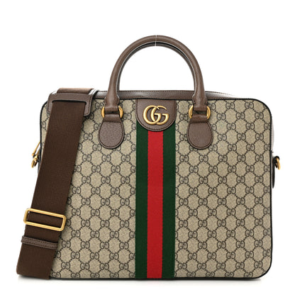 Gucci GG Supreme Monogram Textured Calfskin Web Medium Ophidia Briefcase Beige Ebony New Acero 1 of 10