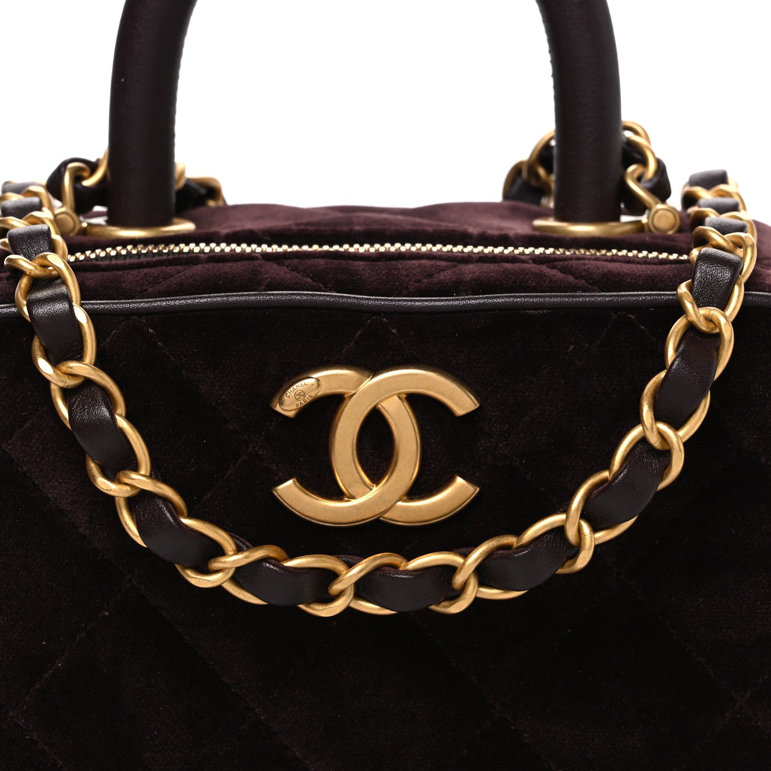 Chanel Velvet Quilted Top Handle Mini Bowling Bag Dark Brown 8 of 11