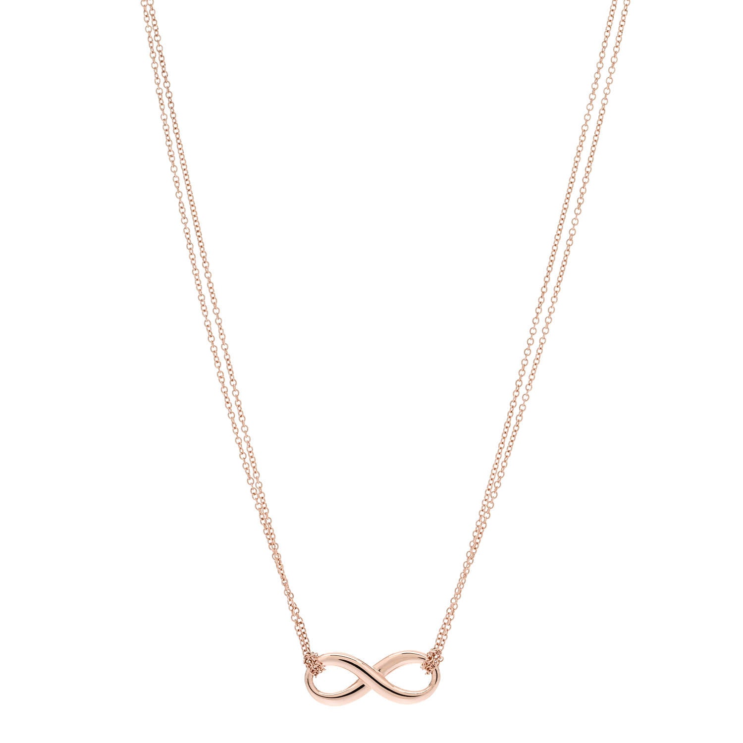 Tiffany 18K Rose Gold Infinity Double Chain Pendant Necklace 1 of 6