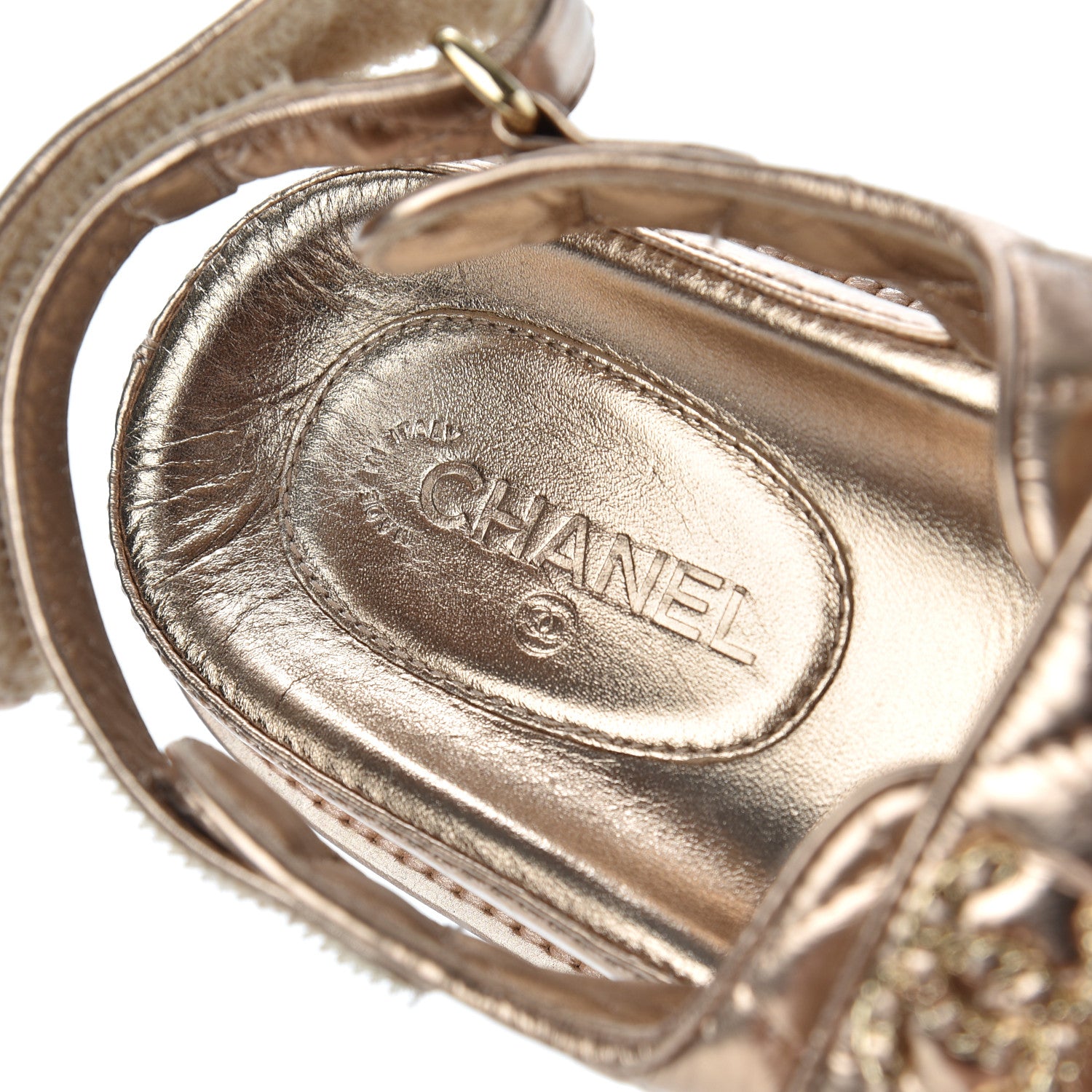 Chanel Iridescent Lambskin Quilted CC Dad Sandals 37 Light Bronze 6 of 9