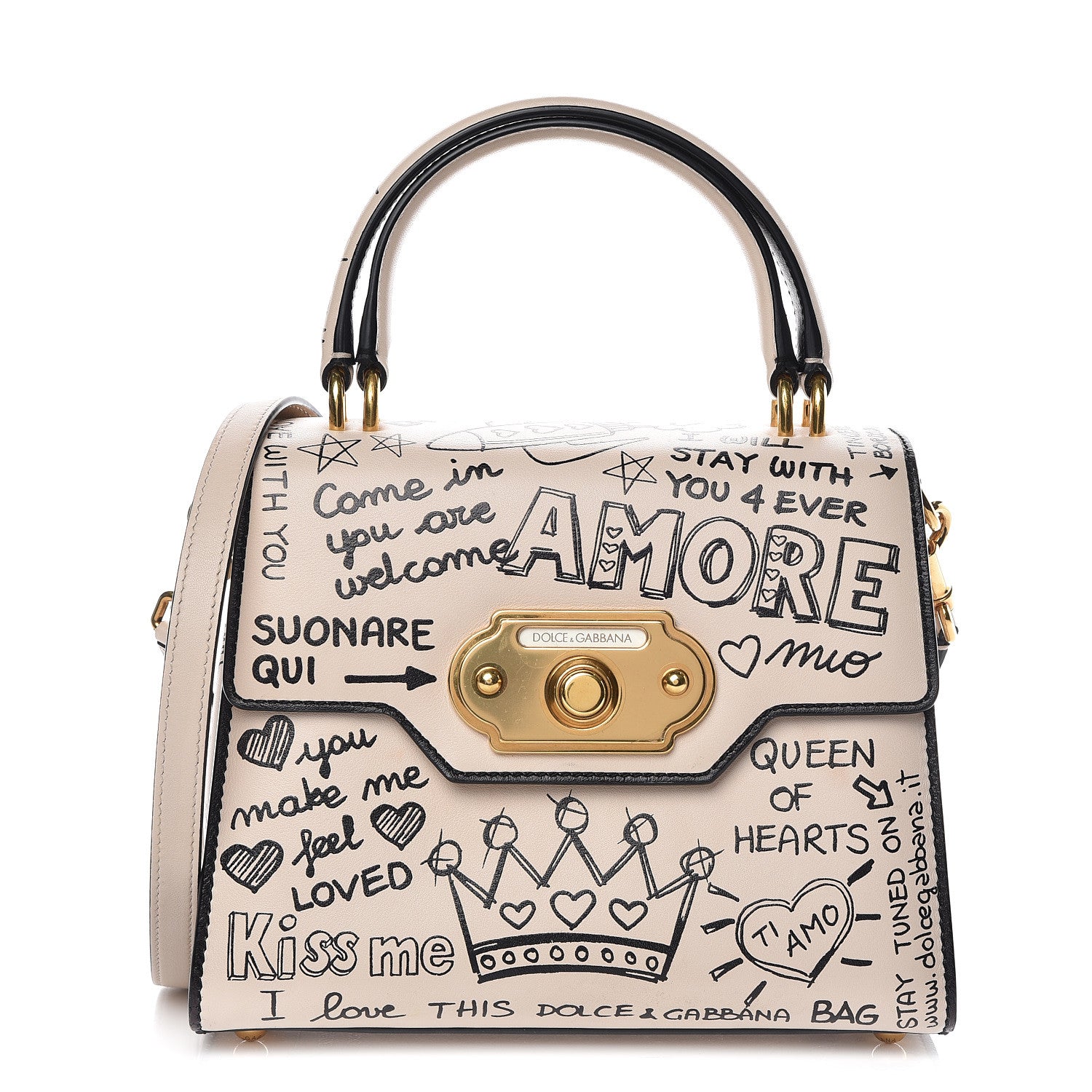 Dolce & Gabbana Calfskin Graffiti Printed Welcome Satchel White Black 1 of 9