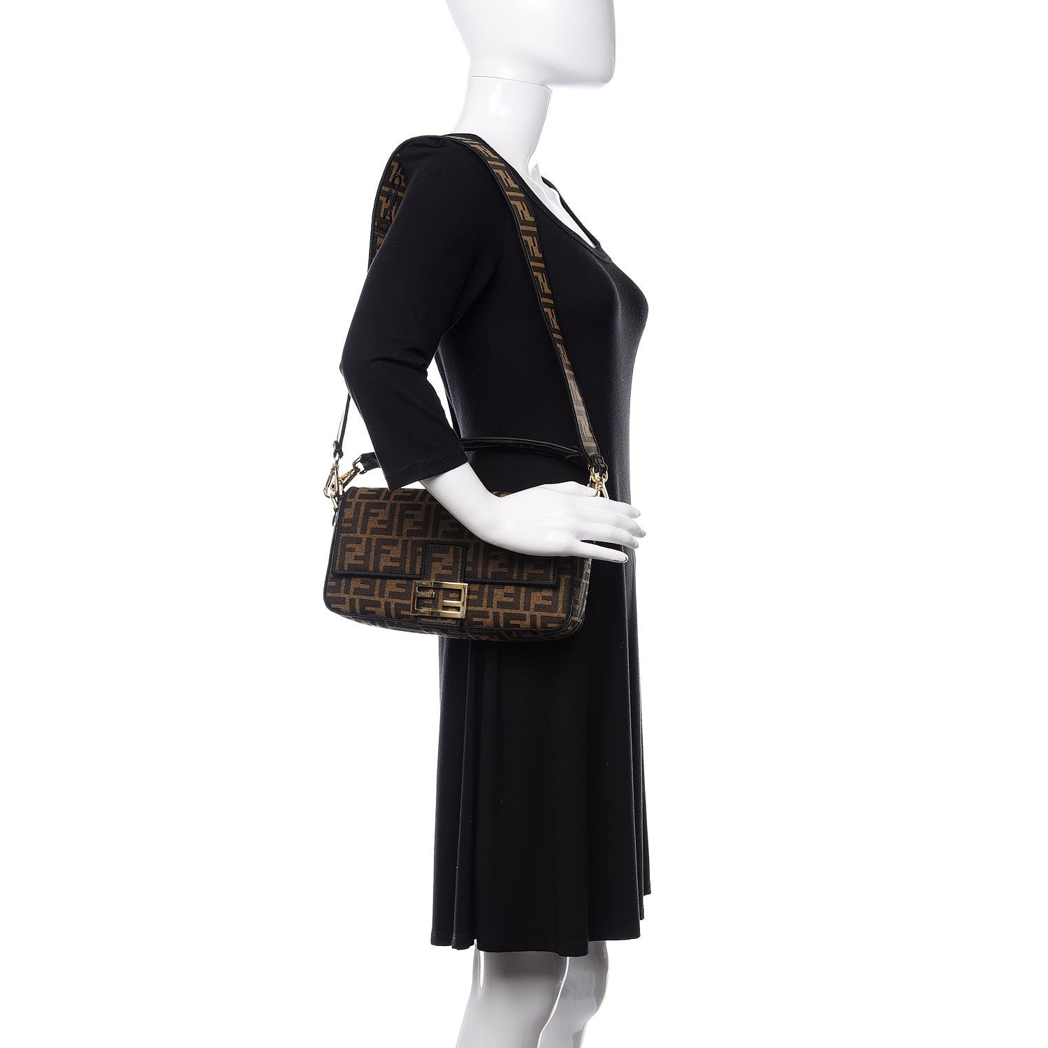 Fendi Fabric Jacquard FF 1974 Medium Baguette Tobacco Moro Black 2 of 11