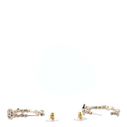 Chanel Crystal Camellia CC Hoop Earrings Gold 3 of 4