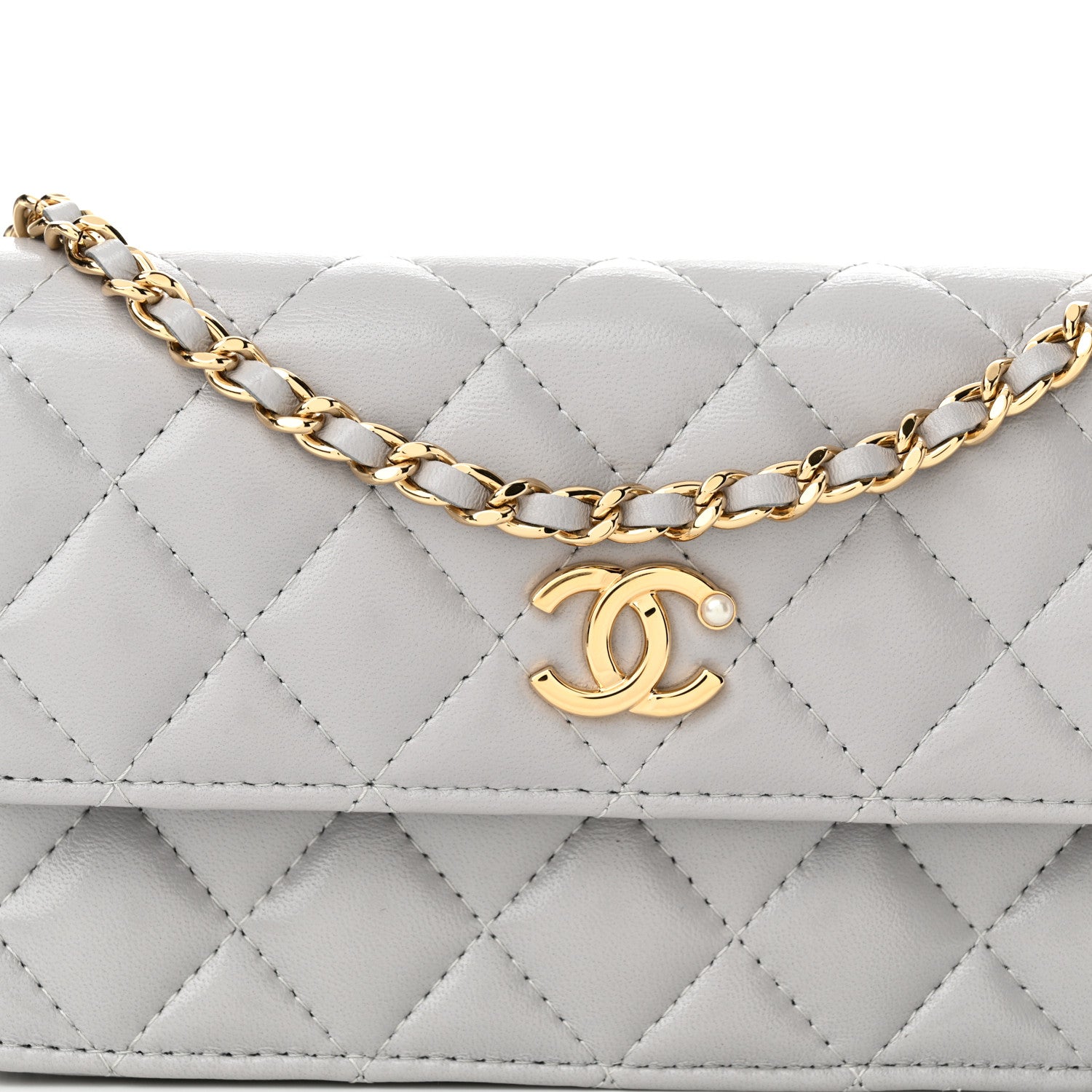 Chanel Lambskin Pearl Quilted Flap Phone Holder With Chain Grey 9 of 13