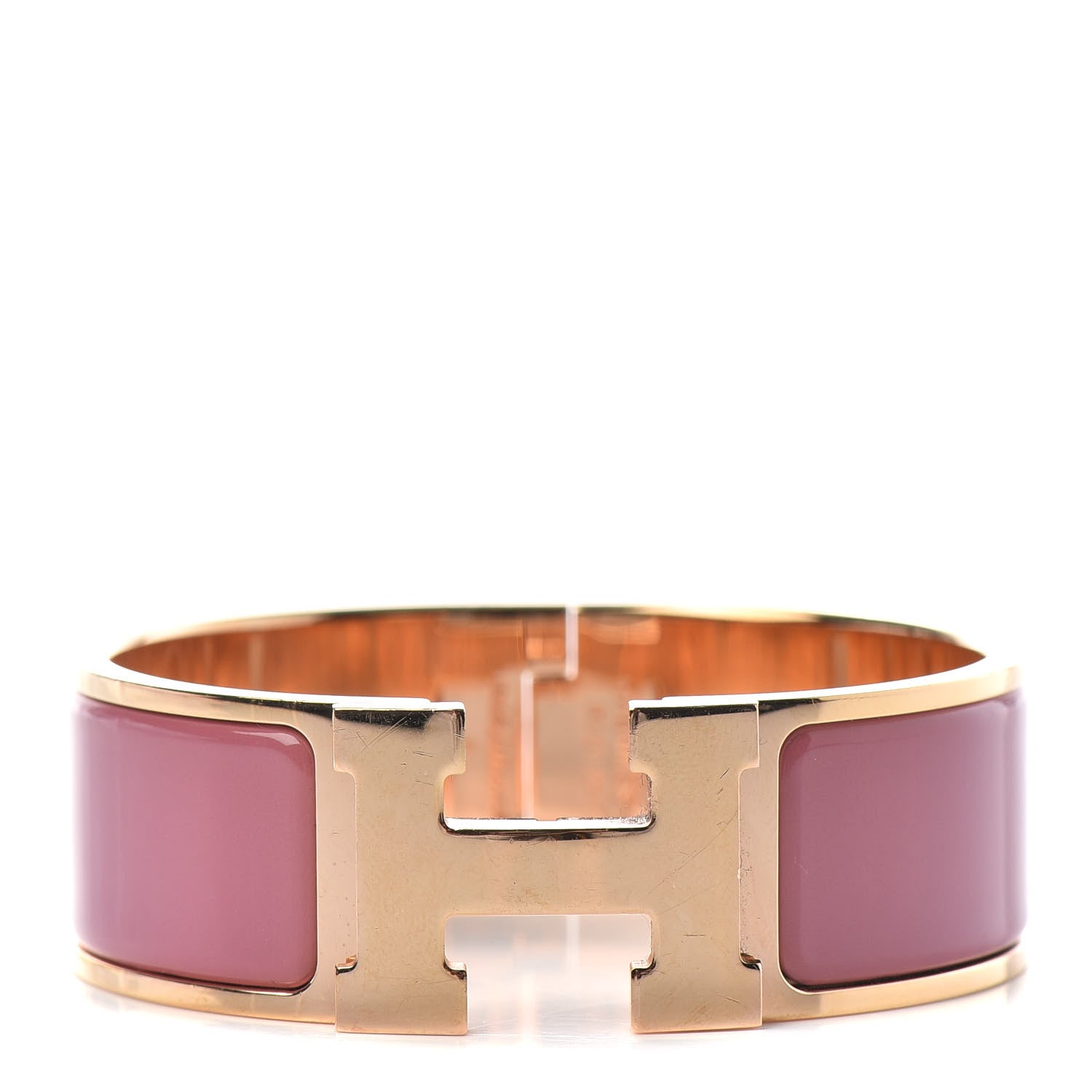 Hermes Enamel Wide Clic Clac H Bracelet PM Rose Velours 1 of 4