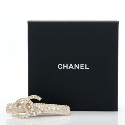 Chanel Metal Crystal Pearl CC Hair Clip Gold Pearly White 4 of 4