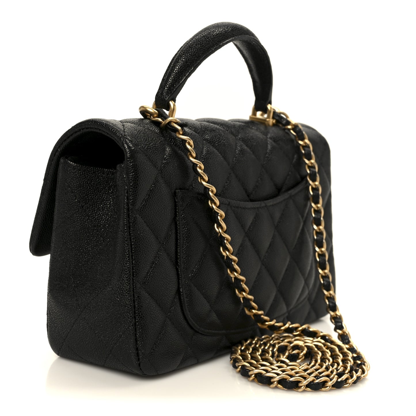 Caviar Quilted Mini Top Handle Rectangular Flap Black
