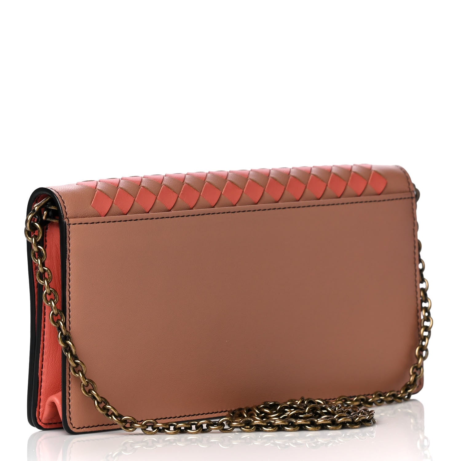 Bottega Veneta Nappa Intrecciato Studded Embellished Chain Wallet Tan Corallo 2 of 14