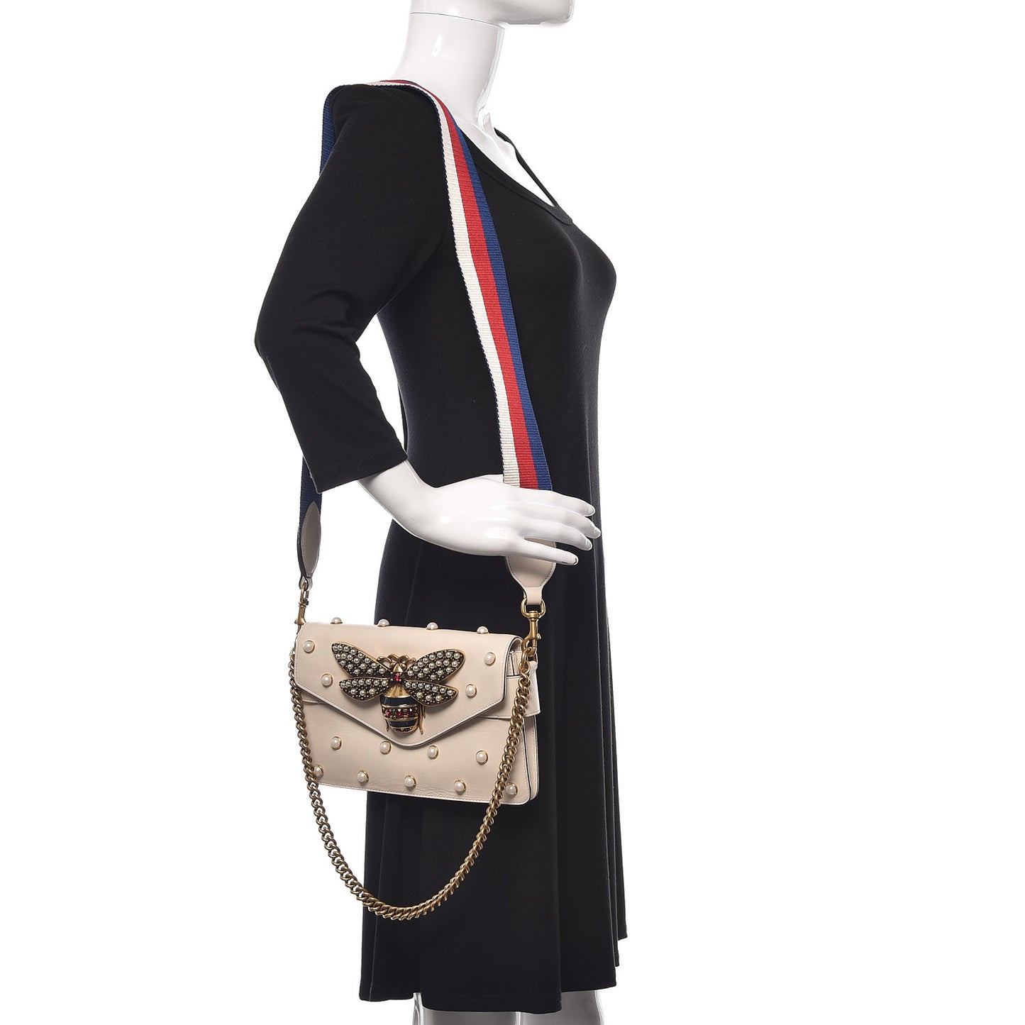 Nappa Pearl Studded Mini Queen Margaret Broadway Shoulder Bag Mystic White