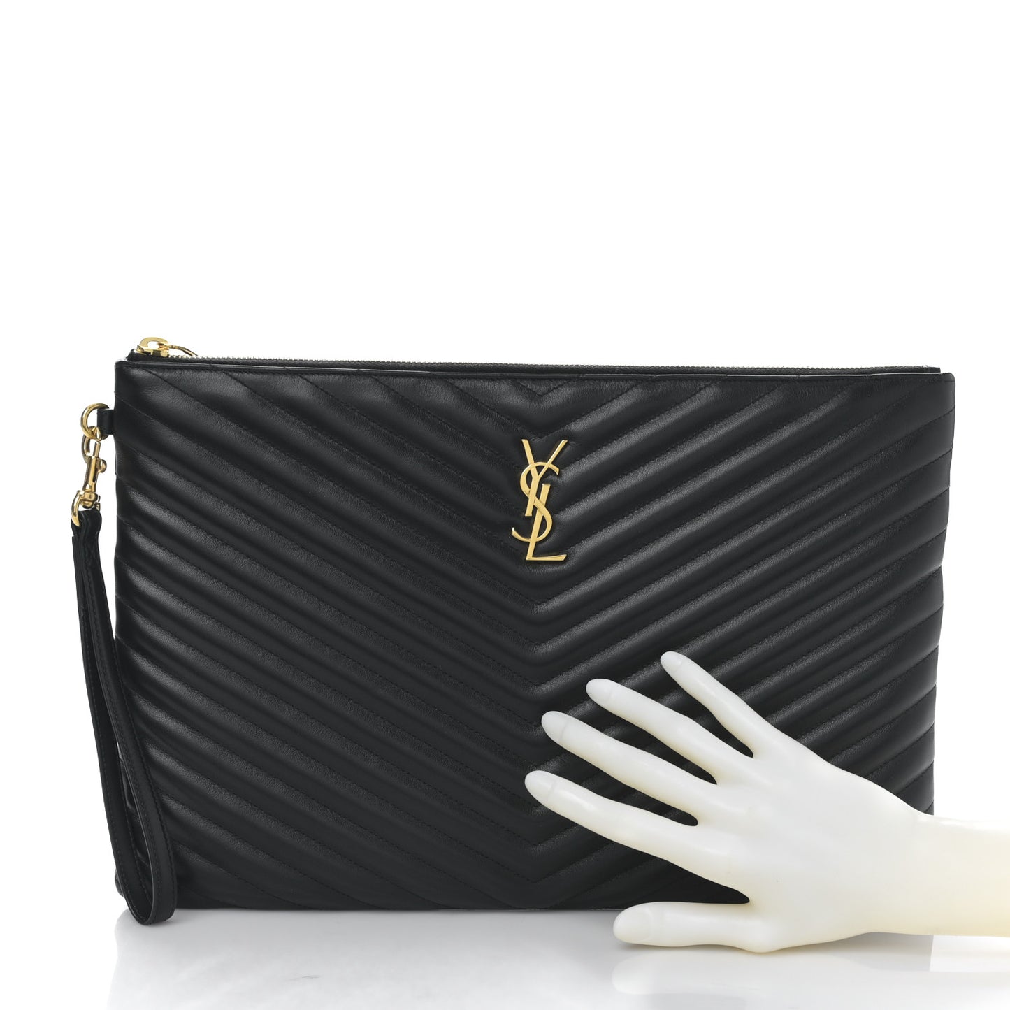 Calfskin Matelasse Chevron Monogram Document Holder Black