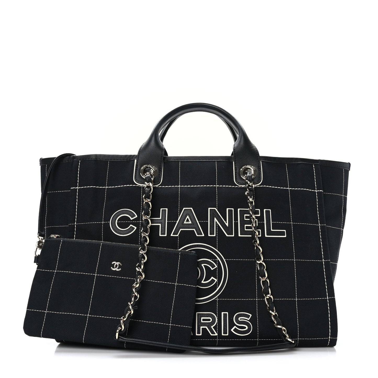 Cotton Medium Deauville Tote Black White