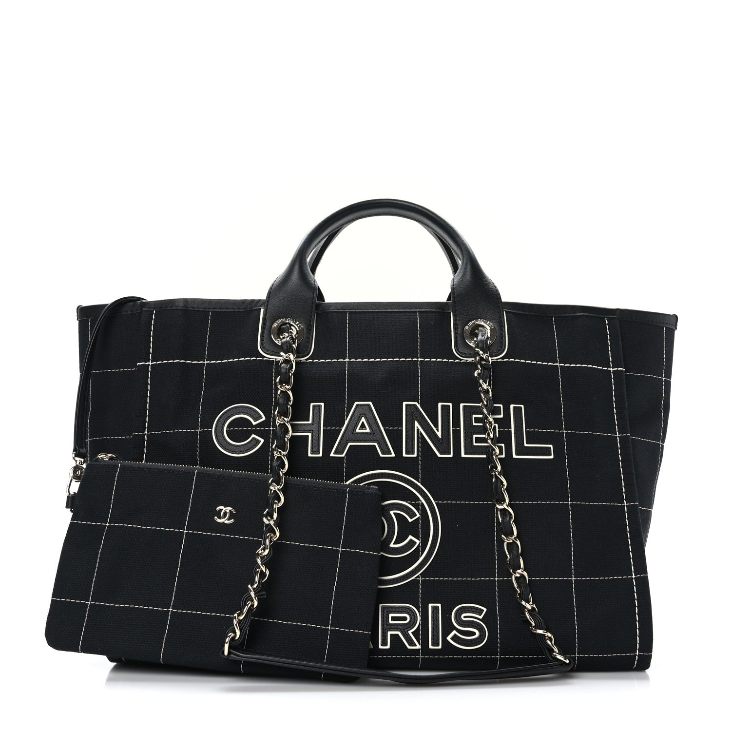 Chanel Cotton Medium Deauville Tote Black White 3 of 12