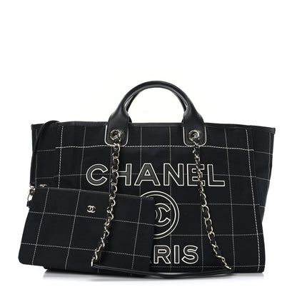 Chanel Cotton Medium Deauville Tote Black White 3 of 12