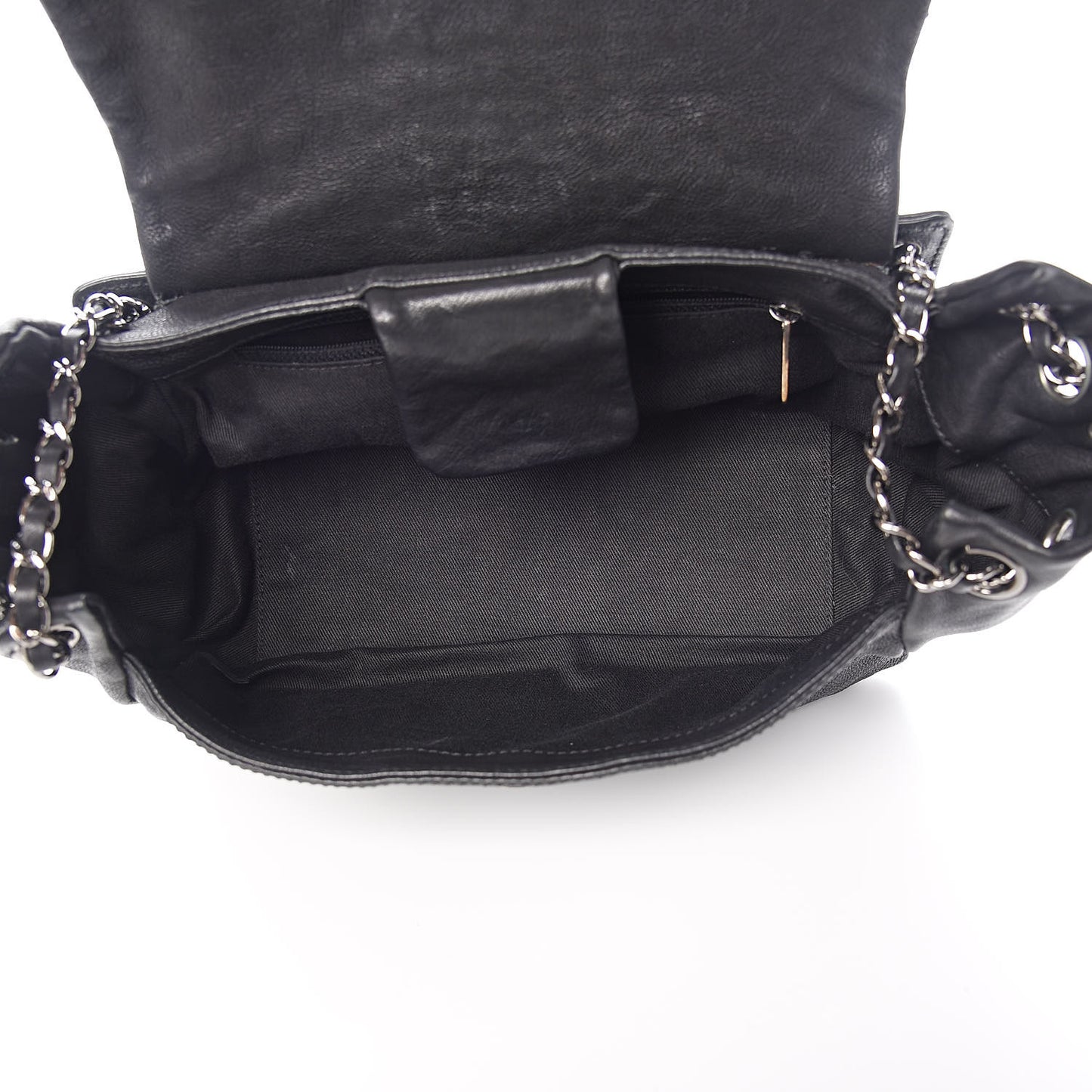 Calfskin Diamond Stitch Accordion Flap Black
