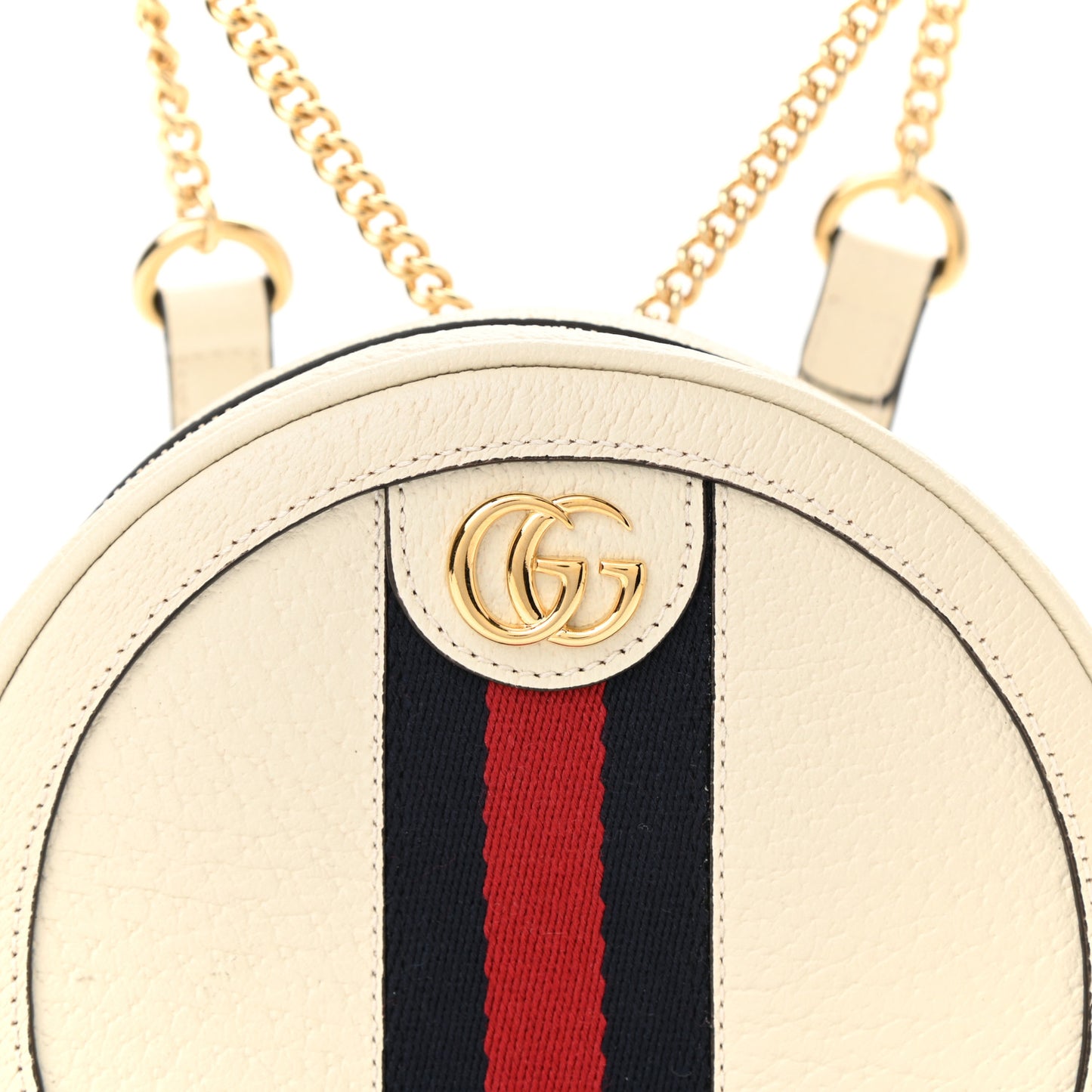 Textured Calfskin Web Mini Ophidia Round Backpack Mystic White