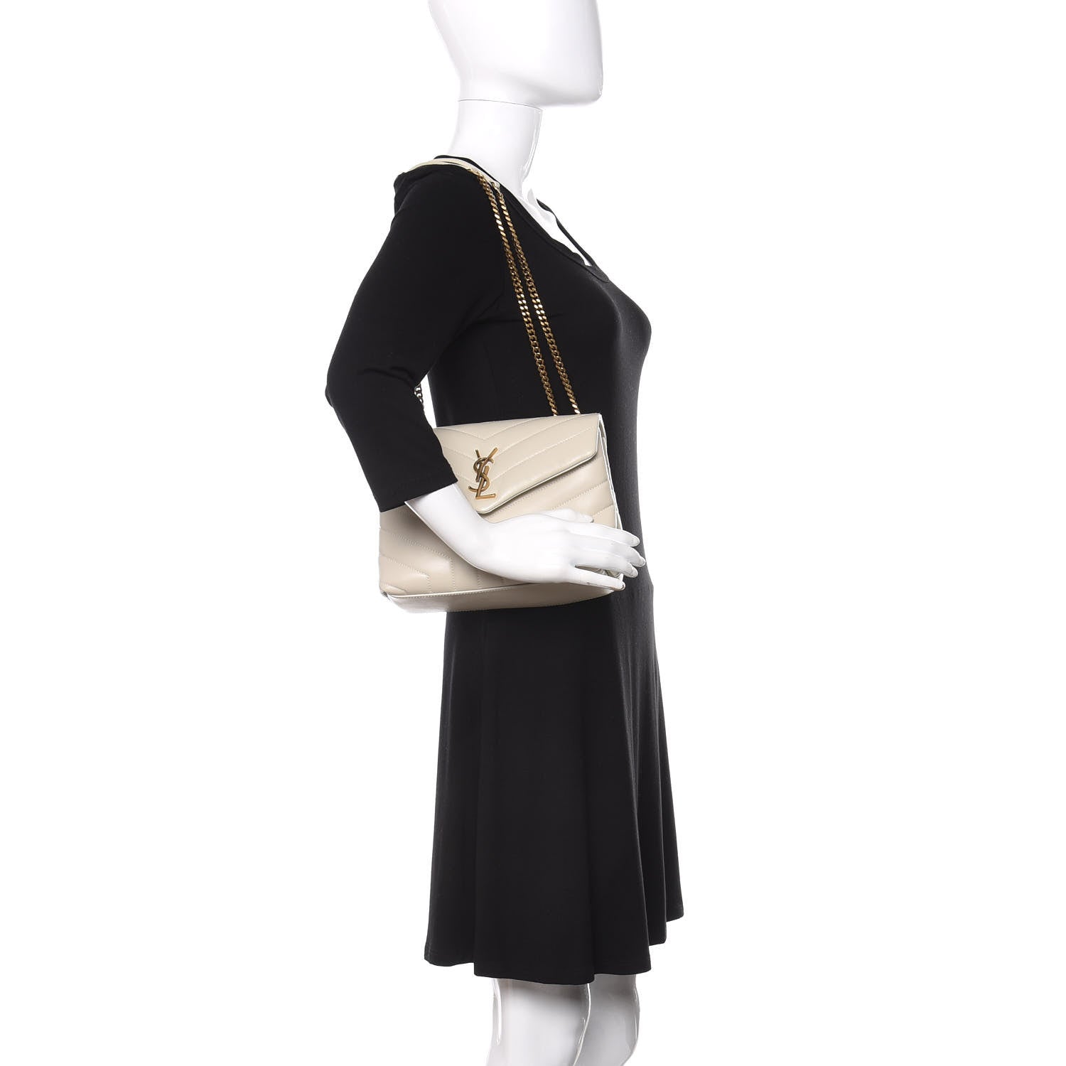 Saint Laurent Calfskin Y Quilted Monogram Small Loulou Chain Satchel Crema Soft 2 of 12