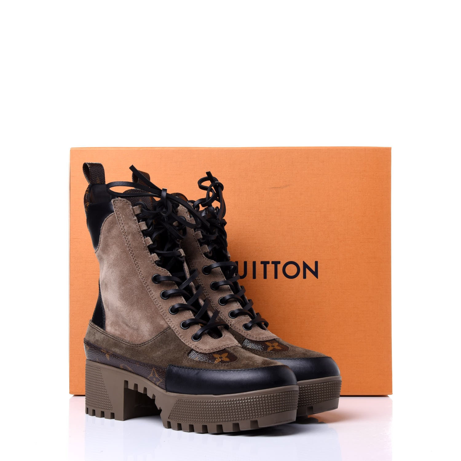 Louis Vuitton Suede Calfskin Monogram Laureate Platform Desert Boots 36 Taupe 10 of 10