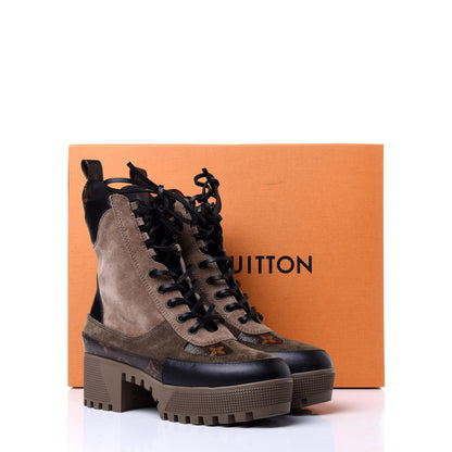 Louis Vuitton Suede Calfskin Monogram Laureate Platform Desert Boots 36 Taupe 10 of 10