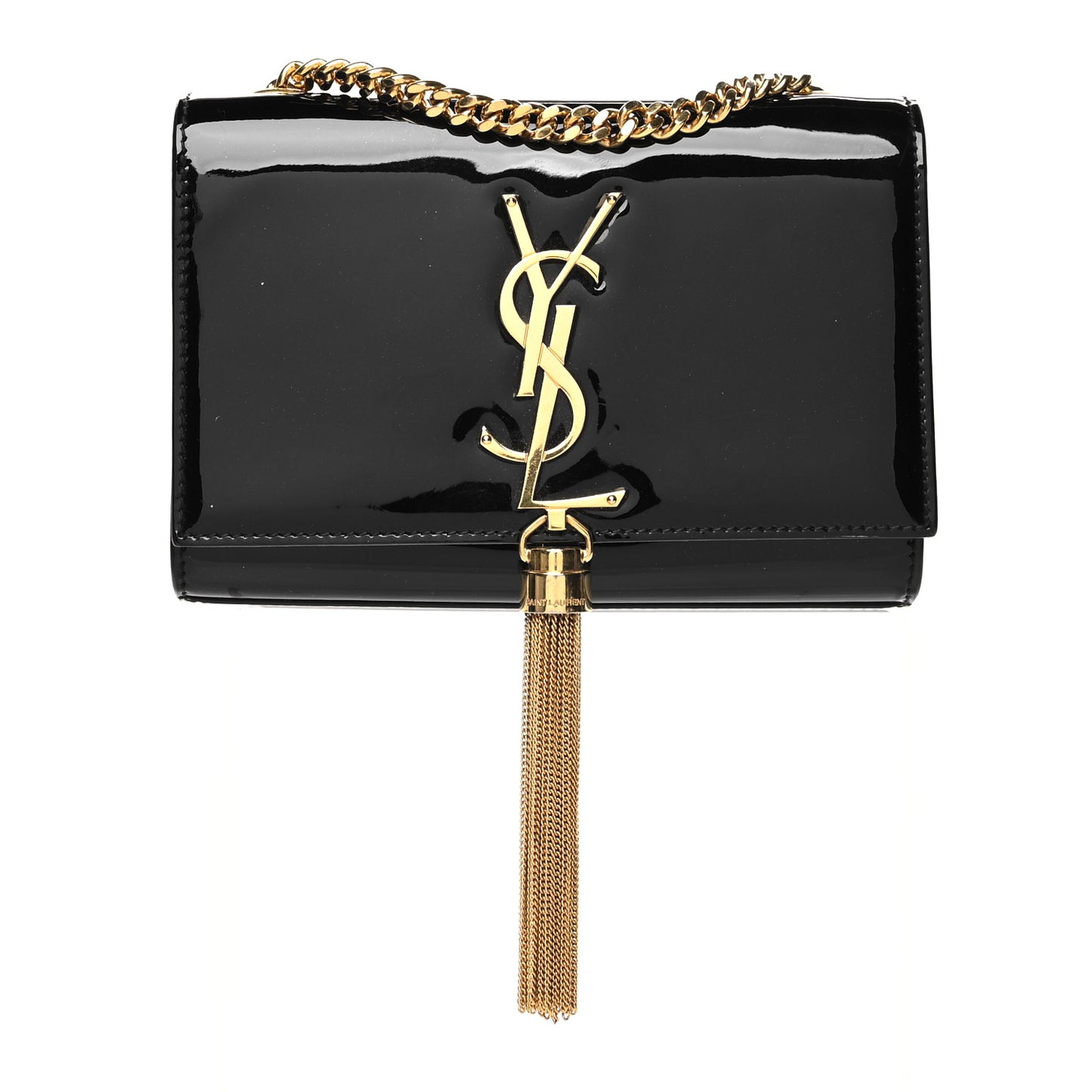 Patent Small Classic Monogram Kate Tassel Satchel Black