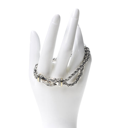 David Yurman Sterling Silver 18K Yellow Gold Diamond Double Wheat Buckle Bracelet 2 of 5