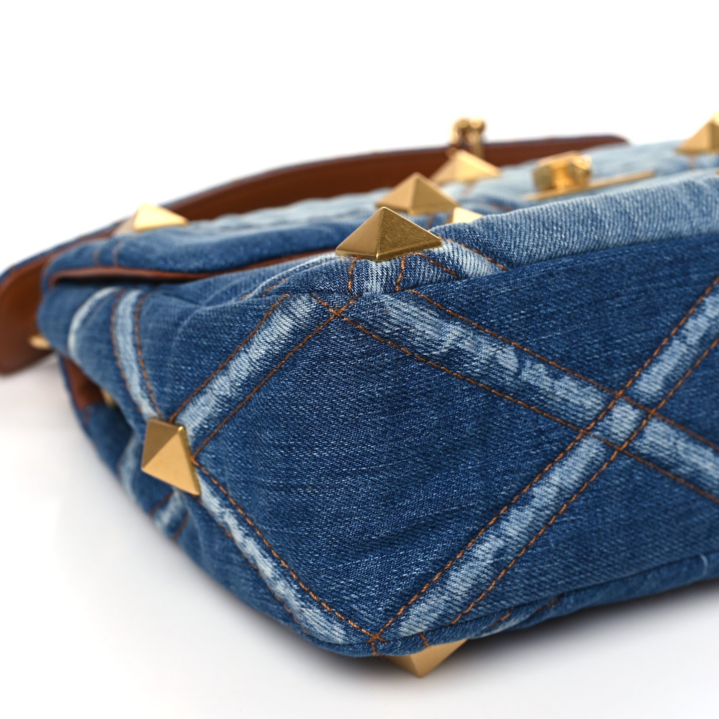 Denim Large Roman Stud Shoulder Bag Light Denim Selleria