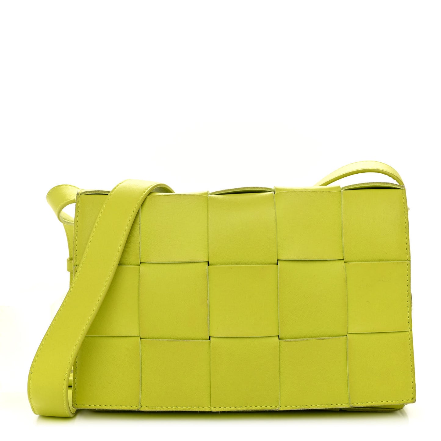 Lambskin Maxi Intrecciato Cassette Crossbody Bag Acid Kiwi
