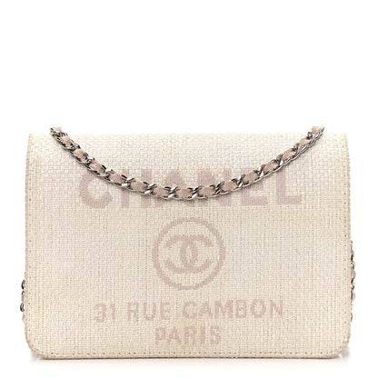 Chanel Canvas Deauville Wallet On Chain WOC Pink White 1 of 17