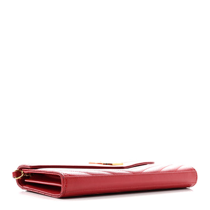 Saint Laurent Grain De Poudre Matelasse Chevron Monogram Chain Wallet Red 4 of 14