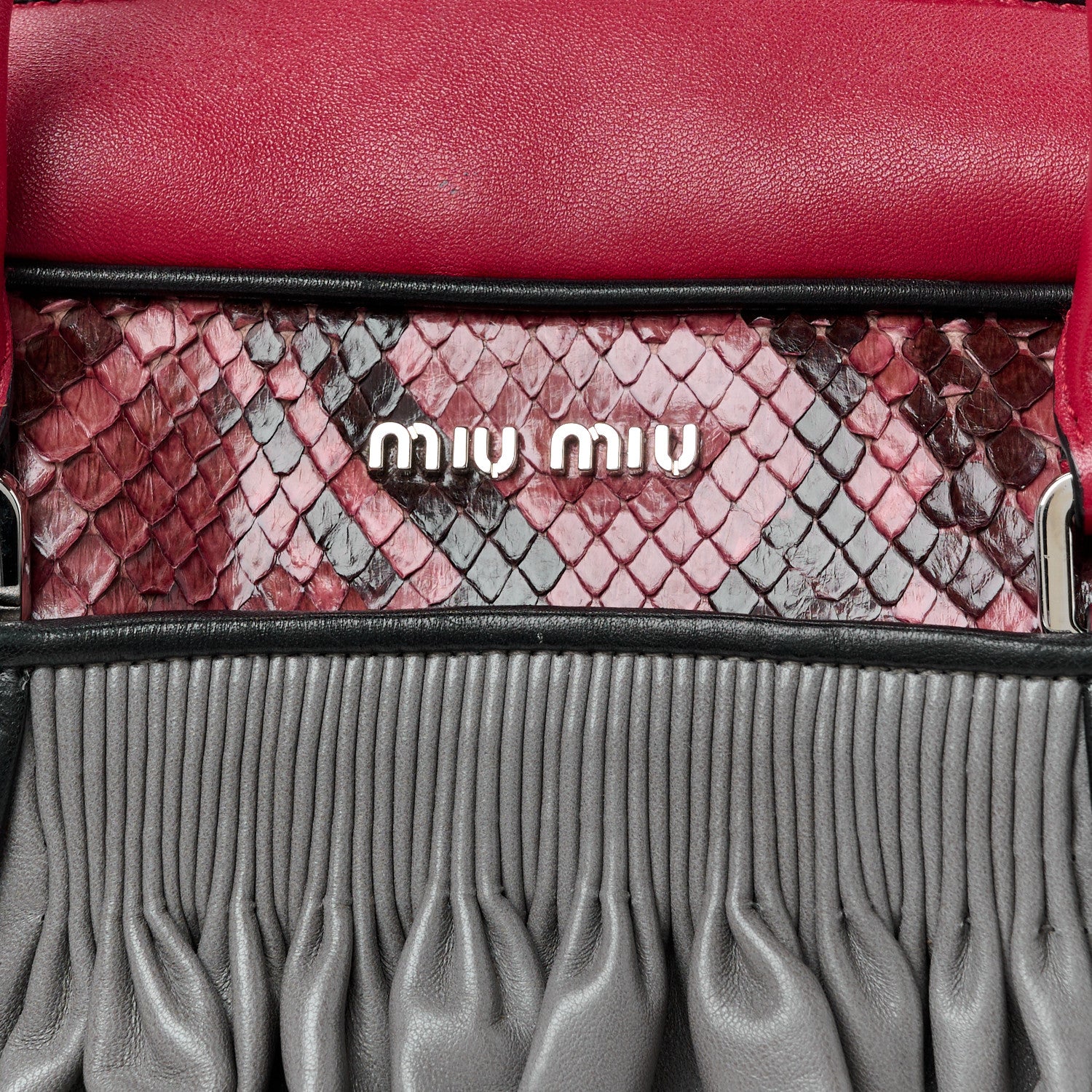 Miu Miu Nappa Snakeskin Bowler Grey Red 9 of 11