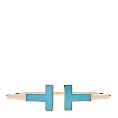 Tiffany 18K Yellow Gold Turquoise Wide T Wire Bracelet 1 of 3